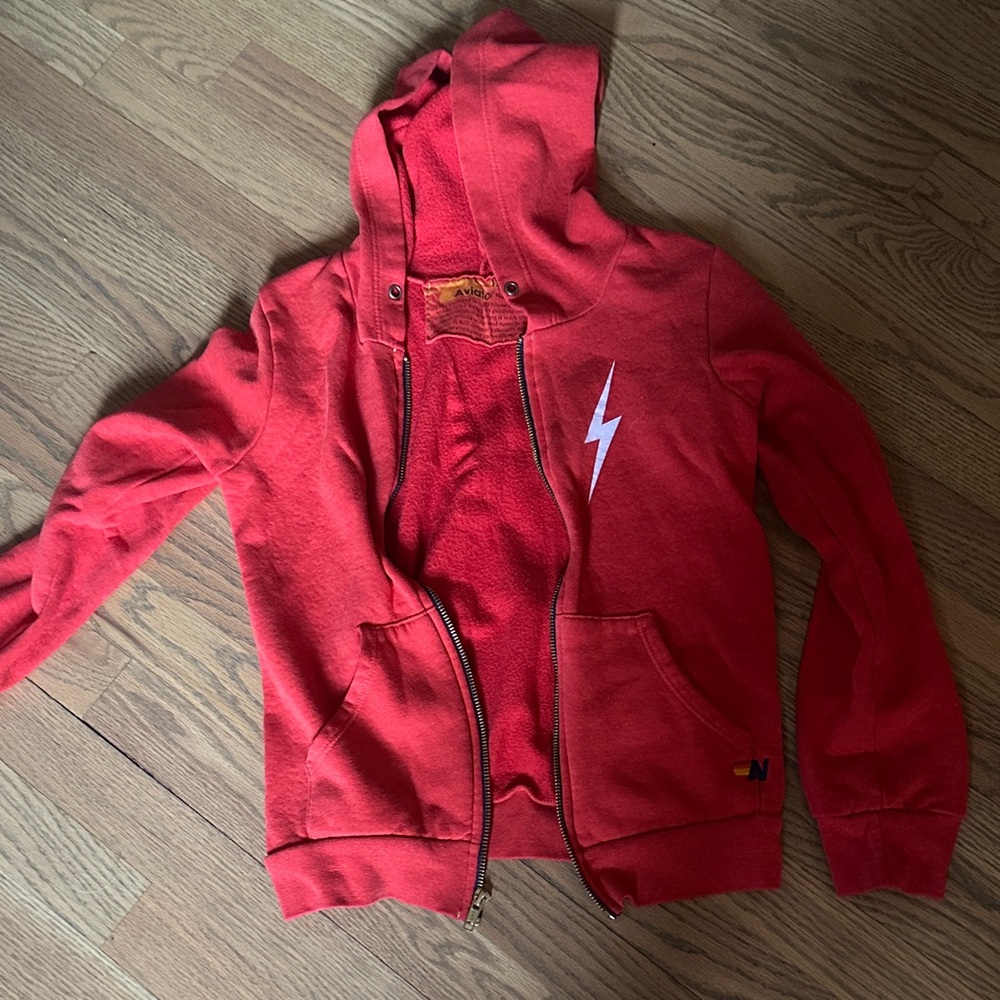 Aviator Nation Kids Red Hoodie Jacket with Lightening Bolt size 12